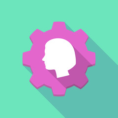 Long shadow gear icon with a female head
