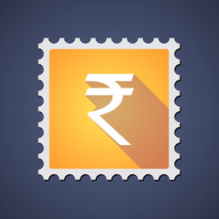 Yellow mail stamp icon with a rupee sign