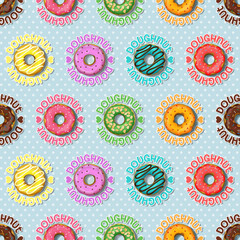 colorful doughnut and polka dot seamless pattern