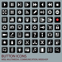 Fototapeta na wymiar Button icons. Web, audio, video, multimedia, communication, webshop. Vector graphic, separated background. 