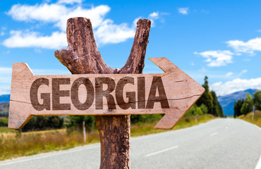 Georgia wooden sign with road background