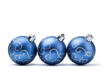 three blue decoration balls