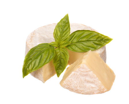 Brie cheese with a basil