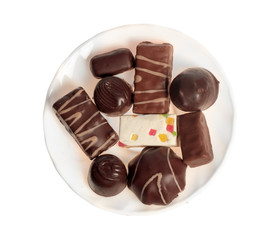 Chocolate sweets in the plate