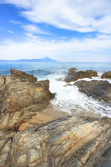 Athos. View from the Platanitsi beach in the Sithonia Peninsula,