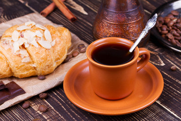 Coffee cup and croissant