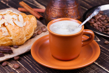 Coffee cup and croissant