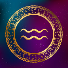 Astrology concept gold horoscope zodiac sign aquarius circle frame 