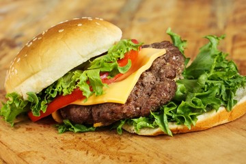 open face cheese burger, selective focus