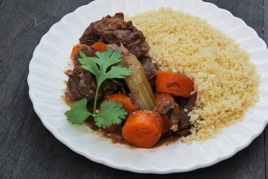 Moroccan beef stew with couscous and egetables