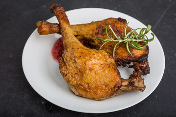 Roast duck legs with cranberries