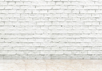 empty marble floor and white brick wall in background. product d