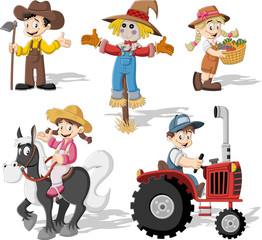 Group of cartoon farmers working
