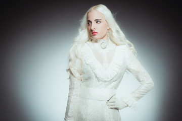 Portrait of Woman Dressed in White Victorian Gown