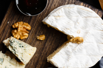 Plate of french cheeses close-up