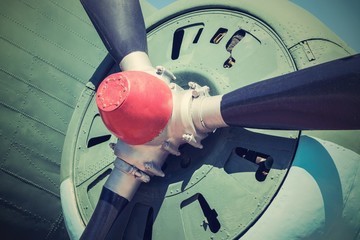 propeller of plane closeup in retro color