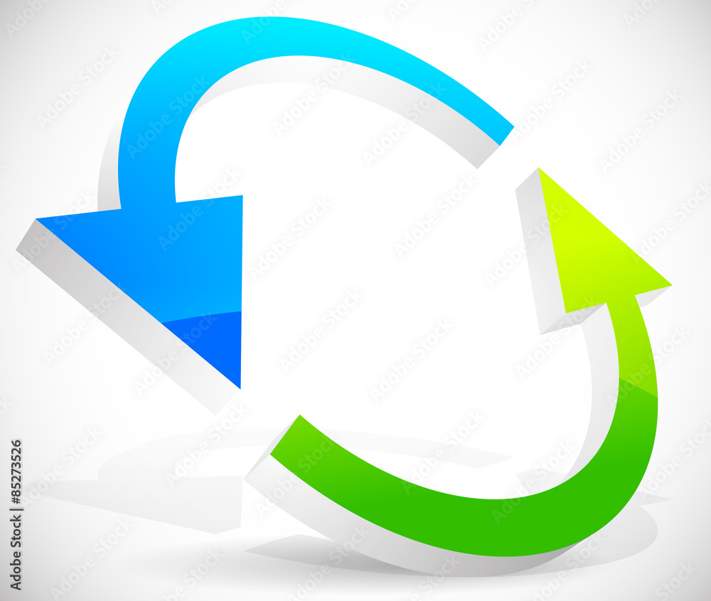 Poster bright 3d arrows following a circle path, rotating arrows. desig