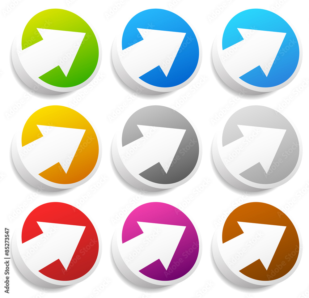 Poster Diagonal arrow buttons, icons. Arrows pointing right and up with