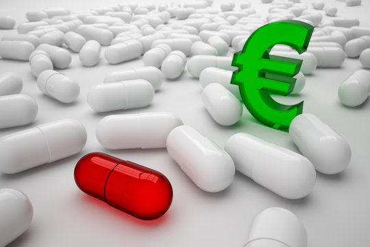 Medikamente und Eurozeichen - Kosten im Gesundheitswesen