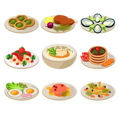 Set of Food Icons European lunch