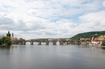Fototapeta na wymiar Moldava river and charles bridge