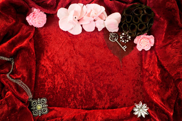 Red Velvet Background Vintage Jewellery
