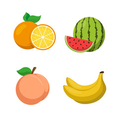 Orange. Peach. Banana. Watermelon.