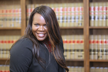 Law Library Law School African American Female Student with Big Smile