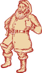 Santa Claus Father Christmas Thumbs Up Etching
