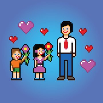 Father's day celebration - pixel art style vector