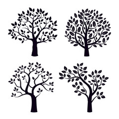 Black vector trees with leafs. © topor