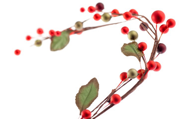 Christmas Berry Garland as holiday design element isolated on white background. 