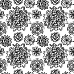 Black white monochrome circle mandala doodle pattern background texture