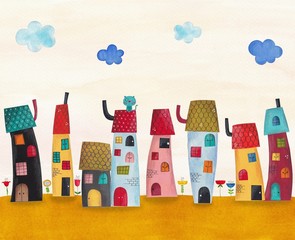 Fairy tale town. Watercolors on paper - 85284567