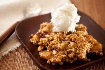 Poster Homemade Hot Apple Crisp & Ice Cream. Cinnamon, oatmeal and walnuts used in the recipe.  © Denise Torres
