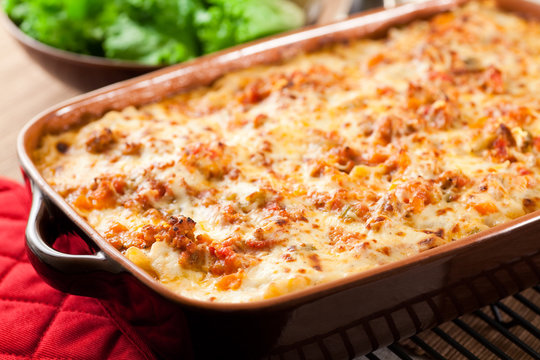 Classic Homemade Lasagna with long simmered ragu and bechamel sauce. 