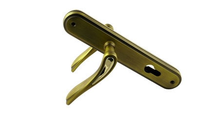Door handle in gold on a white background 