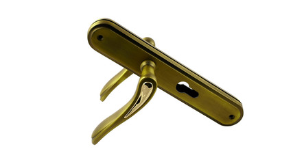 Door handle in gold on a white background 