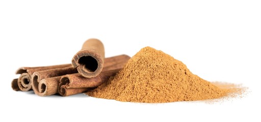 Cinnamon, powder, isolated.