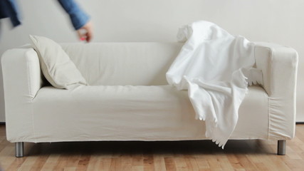 Woman standing up after power nap and going away