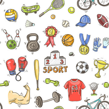 Hand drawn doodle sport seamless pattern