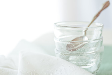Empty Glass Dessert Bowls & Spoon