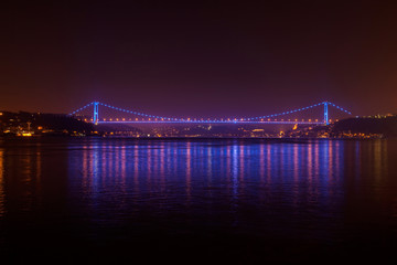 Fatih Sultan Mehmet Bridge at night