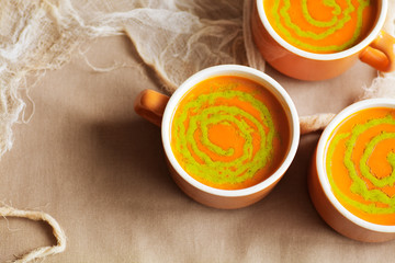 Halloween Dinner - Witches Brew - Tomato Soup with pesto swirls. 