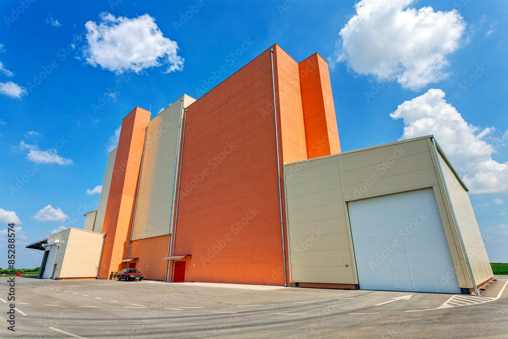 Wall mural aluminum facade on industrial building