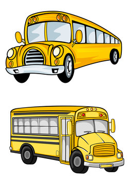Yellow school buses isolated on white