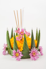 Krathong, the hand crafted floating candle made of floating part