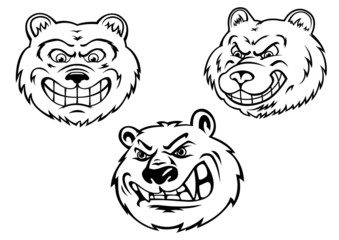 Growling bear heads in cartoon style