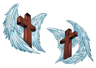 Christian crosses with blue wings