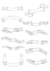 Ribbon and parchment banners isolated on white